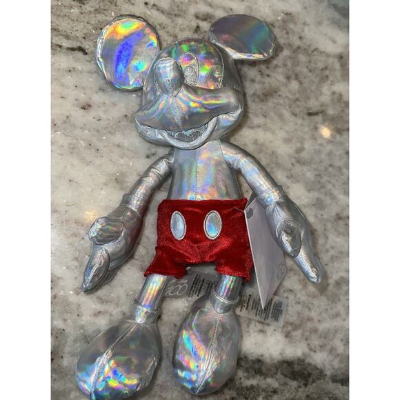 Disney Parks 100th Anniversary Mickey Mouse Silver Platinum Plush Toy New 2023 - Picture 1 of 4